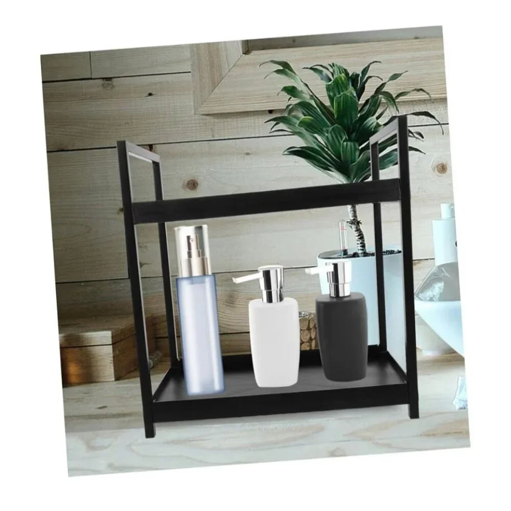 Two-Tier Black Metal/Plastic Storage Organizer For Vanity & Bathroom Countertop
